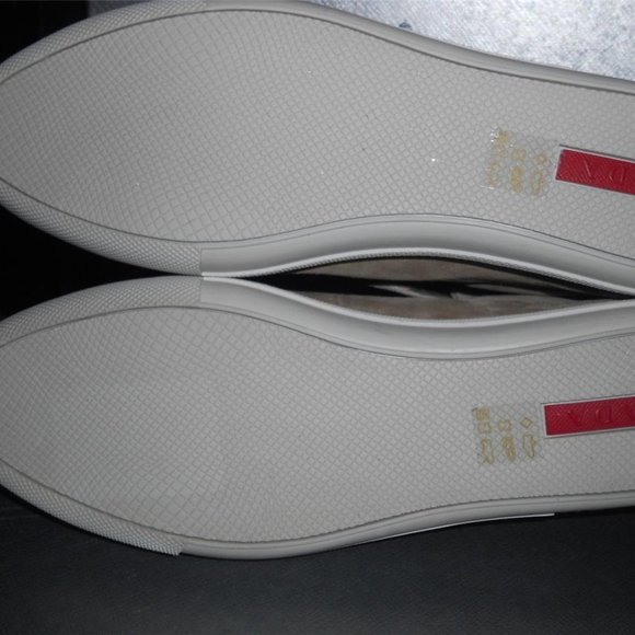 PRADA Beige Suede Ribbon High Top Metallic Cap Toe Lace Up Sneakers Shoes - Picture 12 of 14